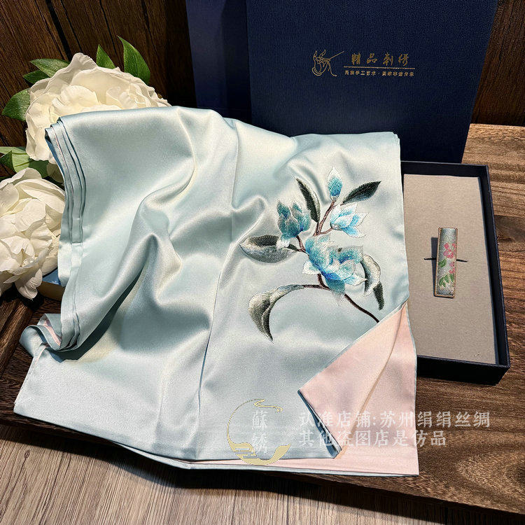 礼盒小非遗纯手工真丝宋锦发夹刺绣桑蚕丝巾披肩围巾女士出国礼物