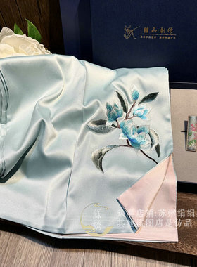 非遗真丝宋锦发夹绣花丝绸长丝巾