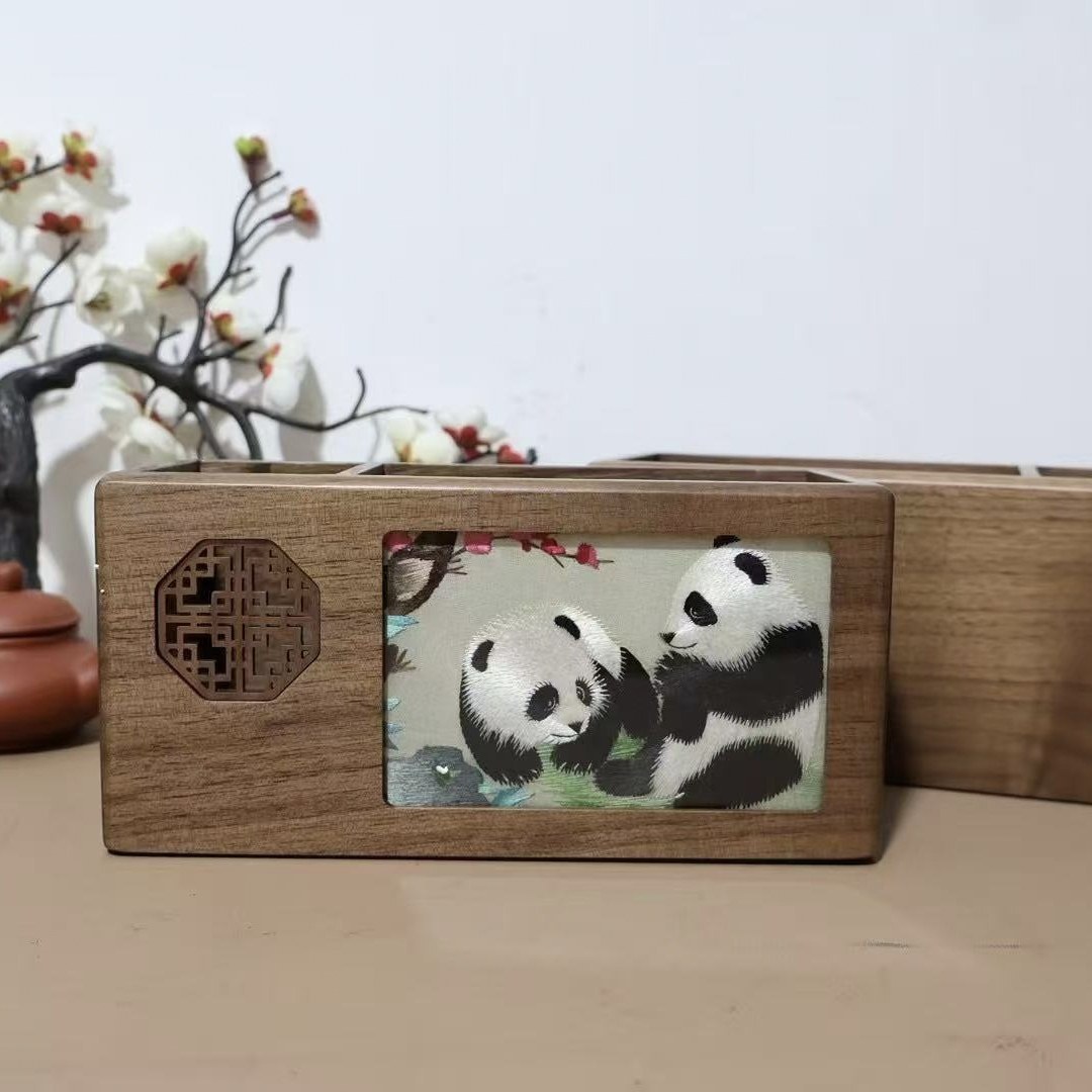 中国风实木摆件手工苏绣创意礼品