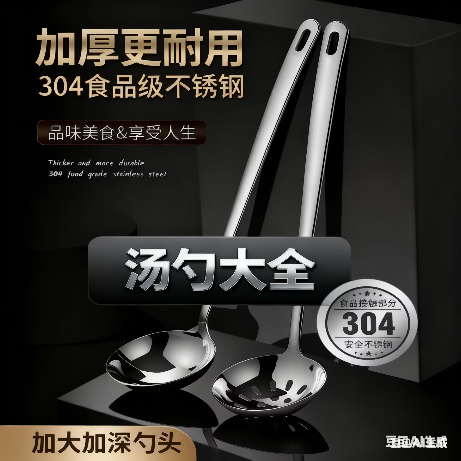 304不锈钢加厚多功能汤勺