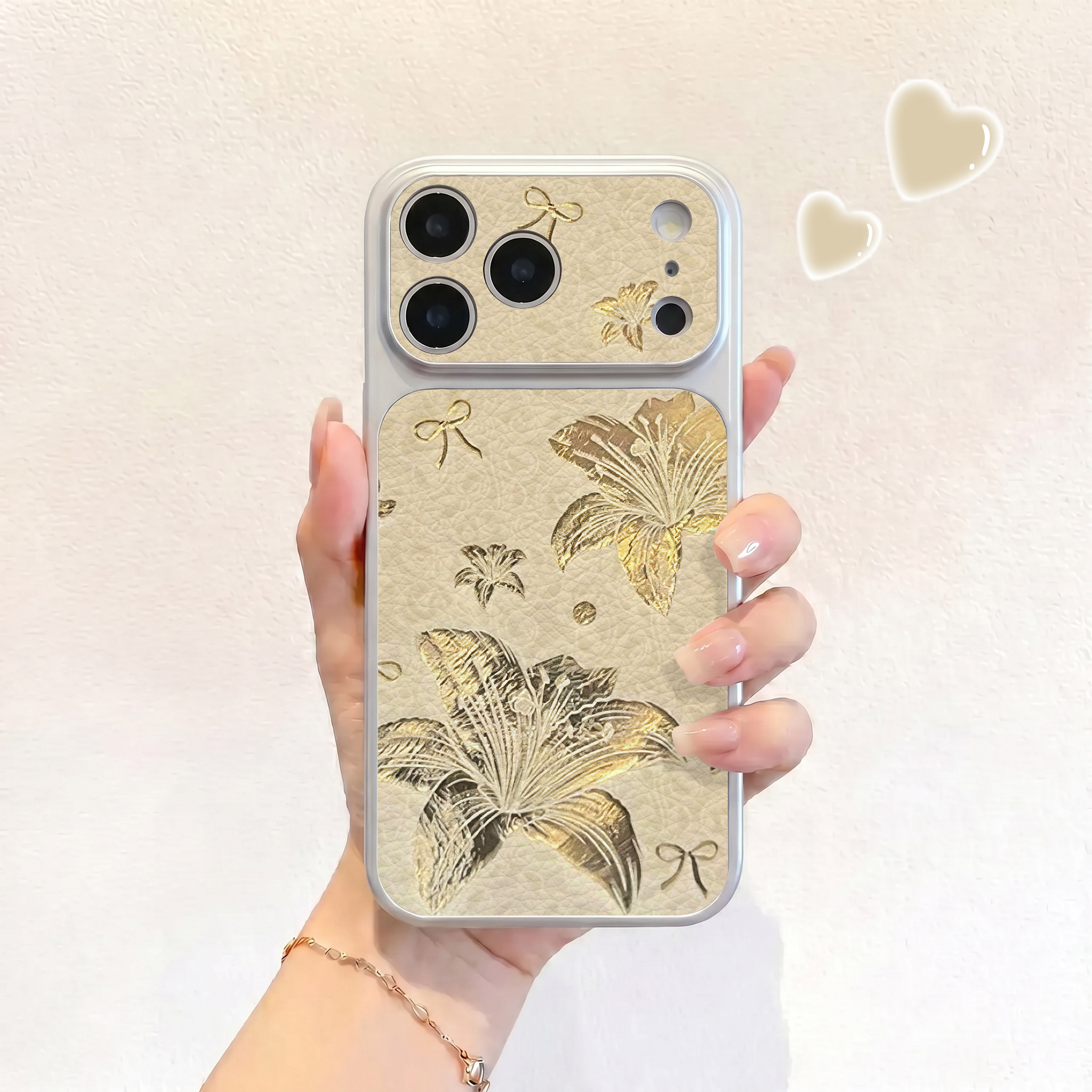 米黄复古百合适用iPhone17不会撞壳手机壳新款苹果17promax仿皮16pro皮纹壳17pro保护套ip16男女15卡通14可爱