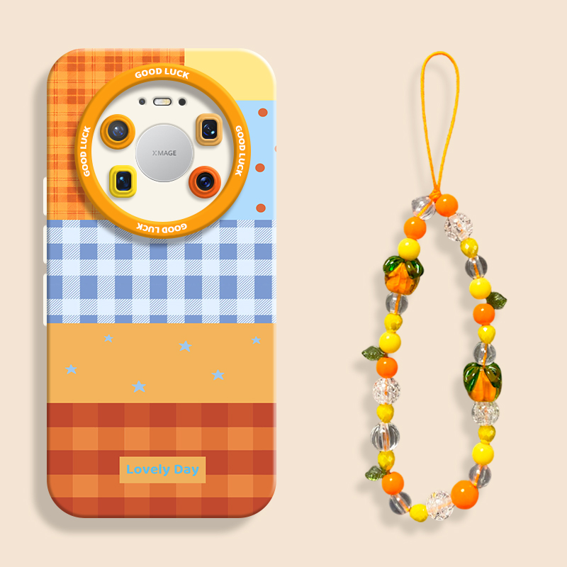 适用mate80橙蓝格拼接手机壳