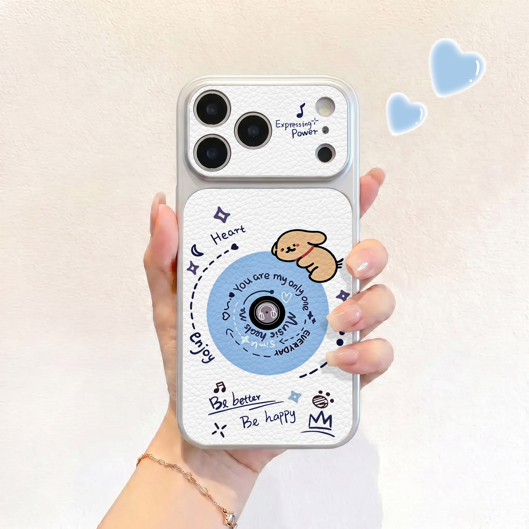 蓝唱片小狗适用iPhone17不会撞壳手机壳新款苹果17promax仿皮16pro皮纹壳17pro保护套ip16男女15卡通14可爱