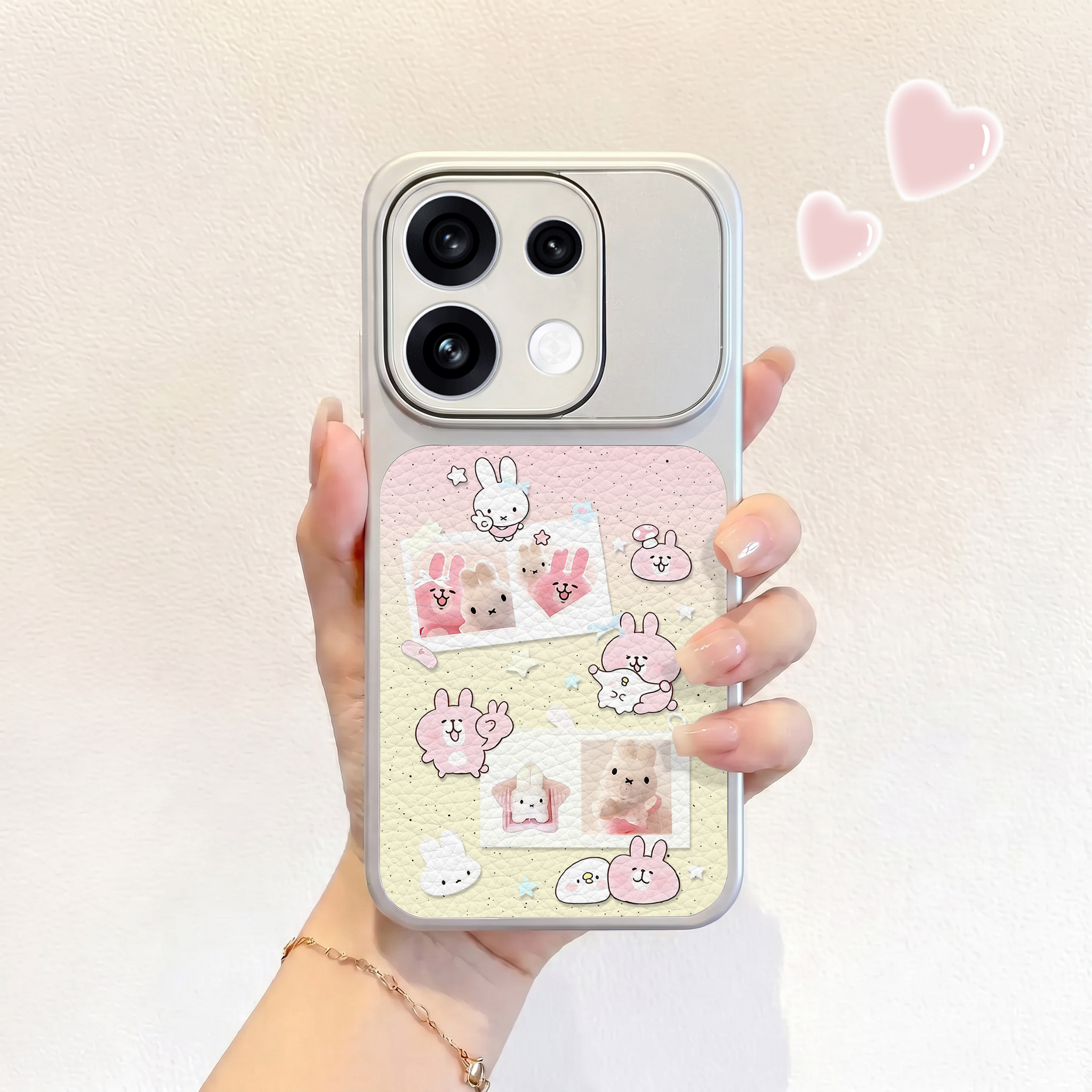 兔子大头贴适用opporeno16手机壳新款reno16pro皮纹壳reno15仿皮保护套OPPO男女14pro高级13卡通12可爱全包