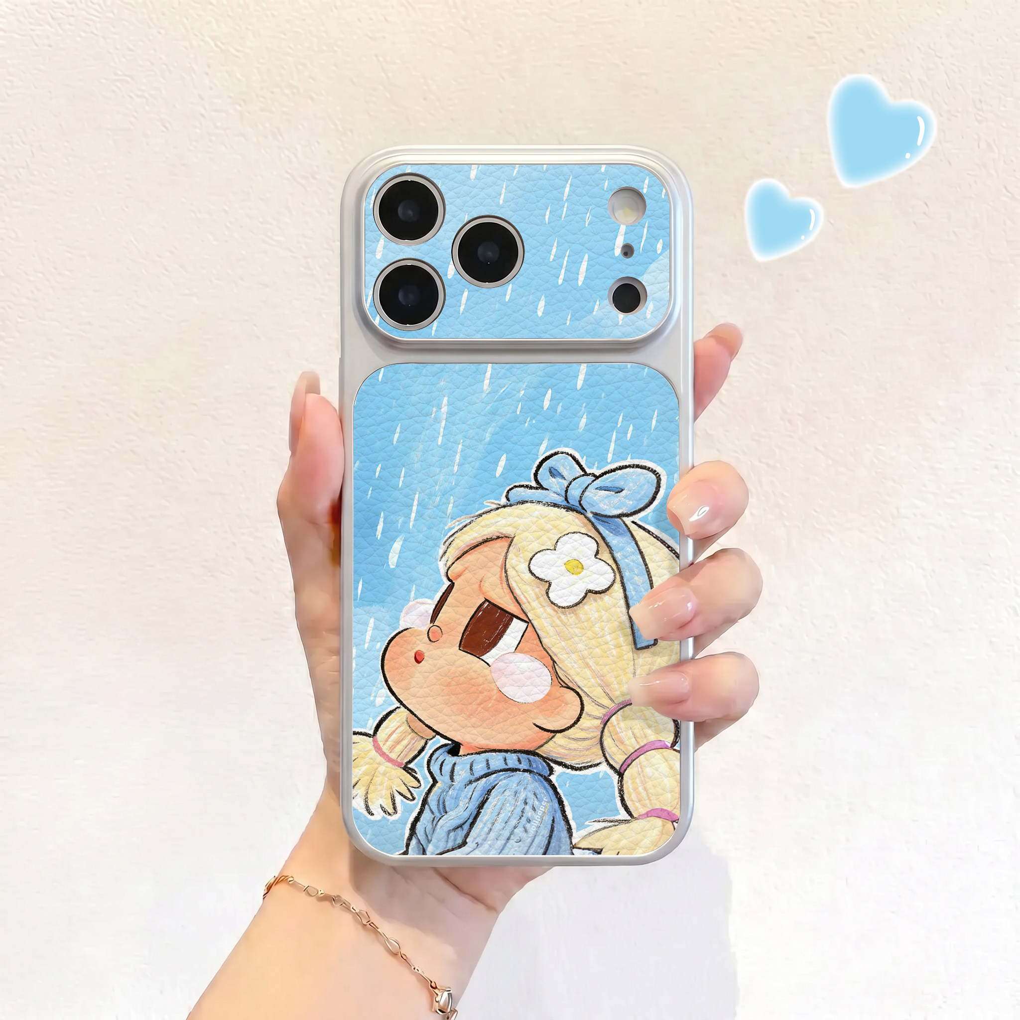 雨天哭娃适用iPhone17不会撞壳手机壳新款苹果17promax仿皮16pro皮纹壳17pro保护套ip16男女15卡通14可爱全包