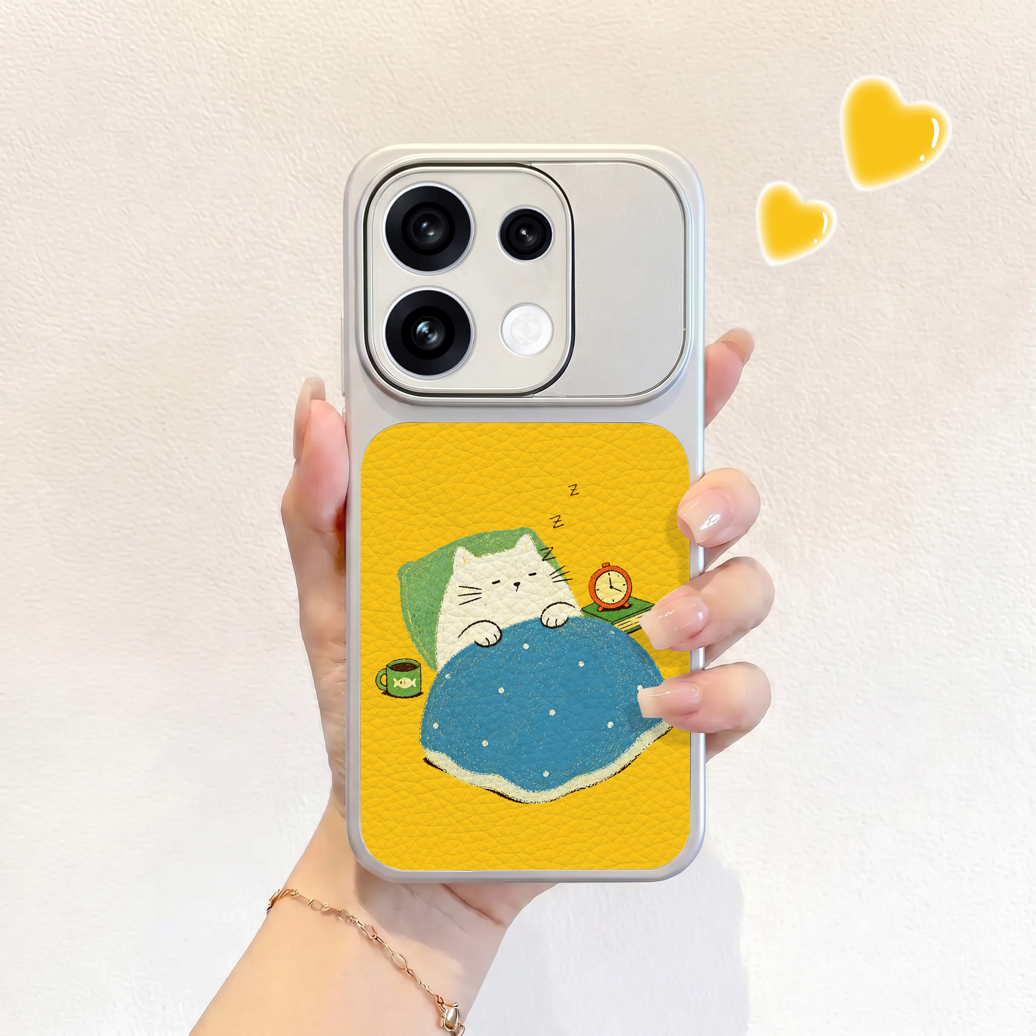 黄调美梦猫适用opporeno16手机壳新款reno16pro皮纹壳reno15仿皮保护套OPPO男女14pro高级13卡通12可爱全包