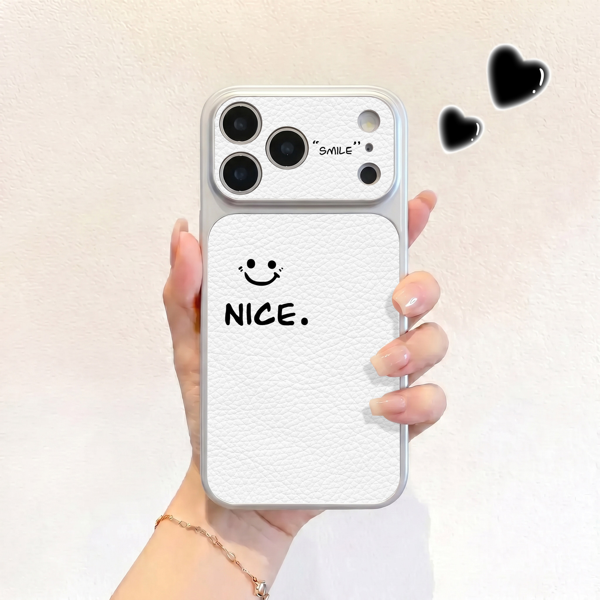 笑脸适用iPhone18promax不会撞壳手机壳新款苹果18pro仿皮18皮纹壳17pro保护套ip17男女15卡通14可爱全包高端
