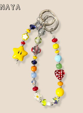 黄色星星波点爱心手机配饰手机链适用所有手机壳防摔手腕绳带手提手拎挂绳配件挂饰防丢ccd绳腕带女韩系可爱