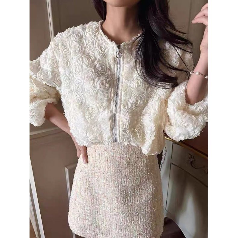 韩国东大门2026年新款重工镂空立体花朵短款洋气宽松薄外套上衣女,女装/女士精品,短外套,淘宝优惠券,粉丝福利购,淘宝优惠卷