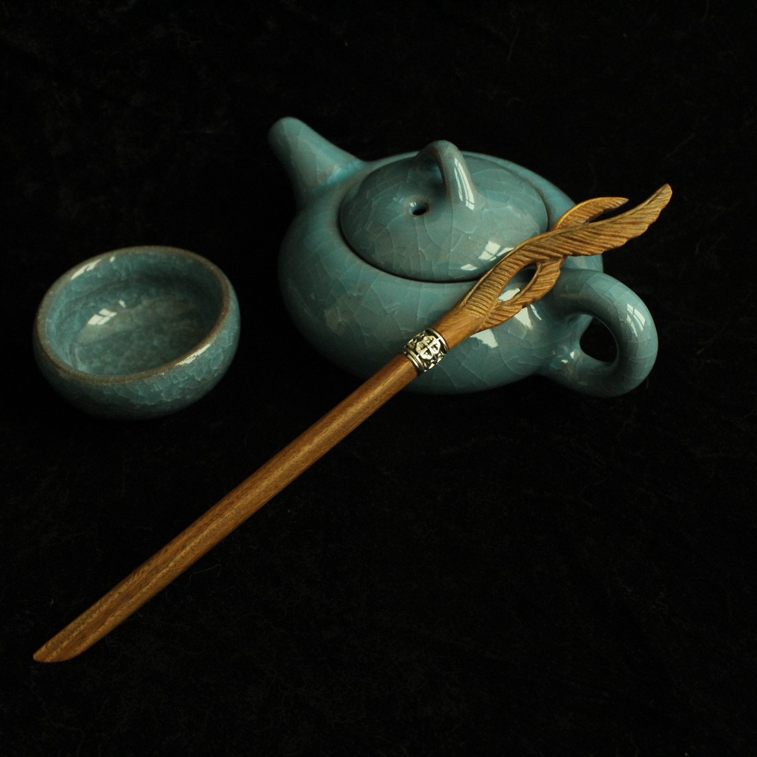 寰谛凤翎藏剑簪檀木中刀手工盘发创意礼品可定制复古汉服头饰精致