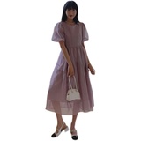 紫色泡泡袖绝美初恋连衣裙女夏2025年新款气质雪纺纱长裙仙女森系，女装连衣裙，象礼