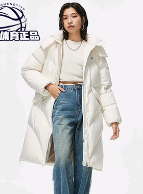 李宁冬季新款运动经典女子鸭绒宽松长款休闲羽绒服外套AYMT116