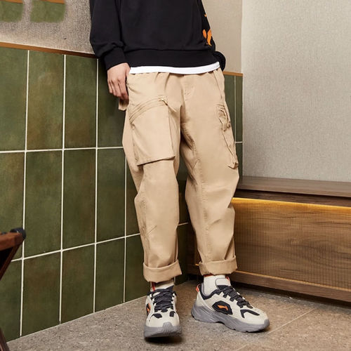 李宁男子秋冬款直筒宽松舒适潮流工装运动长裤AKXQ127