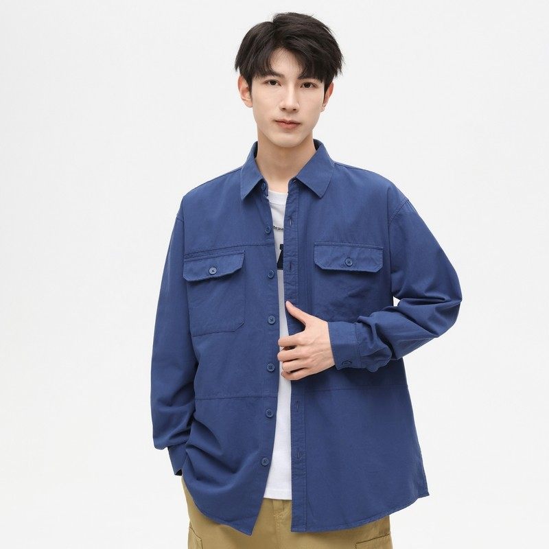 春季男士拼接水洗纯棉双口袋开衫青少年时尚潮流百搭休闲工装衬衫,男装,衬衫,淘宝优惠券,粉丝福利购,淘宝优惠卷
