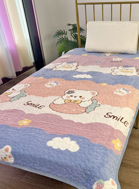 三件套牛奶绒床盖单件学生宿舍加厚双人夹棉床单绗缝保暖毛毯铺盖