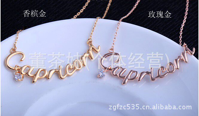 欧比雅比十二星座项链字母项链女短款玫瑰金锁骨链镀K金