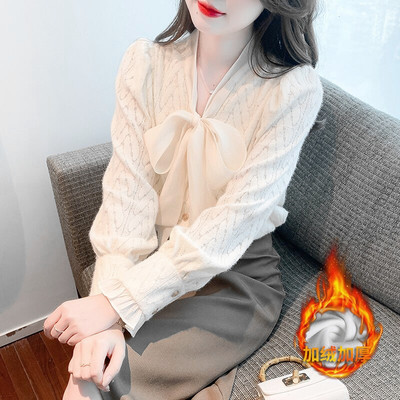 蝴蝶结法式蕾丝上衣打底