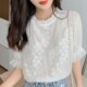 设计感新款 女短袖 2026年衬衣夏薄款 上衣蕾丝衫 泡泡袖 白色雪纺衬衫