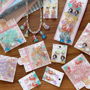 韩系儿童可爱女童卡通人物造型项链女童节日女孩耳夹夏日袋装手链