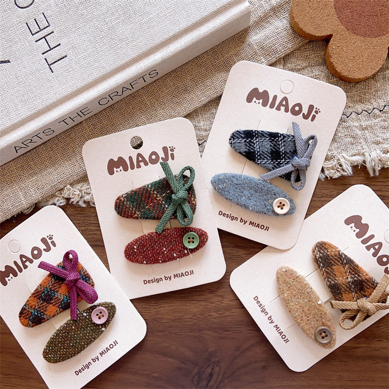 新款韩系儿童秋冬款毛呢格纹三角侧边BB夹女童手打结皮革刘海对夹,童装/婴儿装/亲子装,发饰,淘宝优惠券,粉丝福利购,淘宝优惠卷