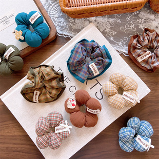 韩系儿童秋冬布艺印花头绳亲子款卡通绸缎发圈肠圈深色碎花大肠圈