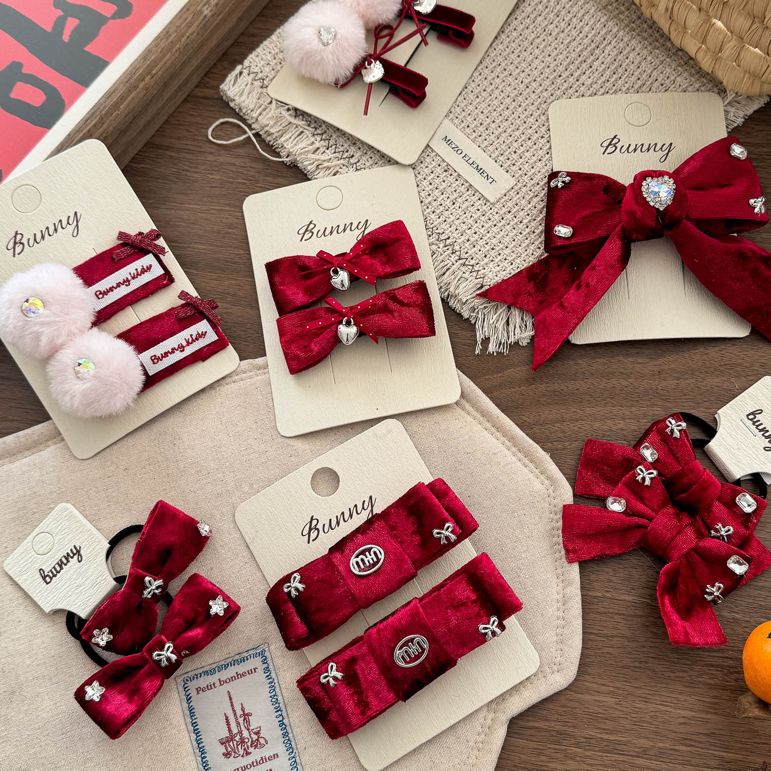 高级感酒红丝绒手工蝴蝶结女孩发夹百搭发饰ins冬日新款头饰发饰,童装/婴儿装/亲子装,发饰,淘宝优惠券,粉丝福利购,淘宝优惠卷