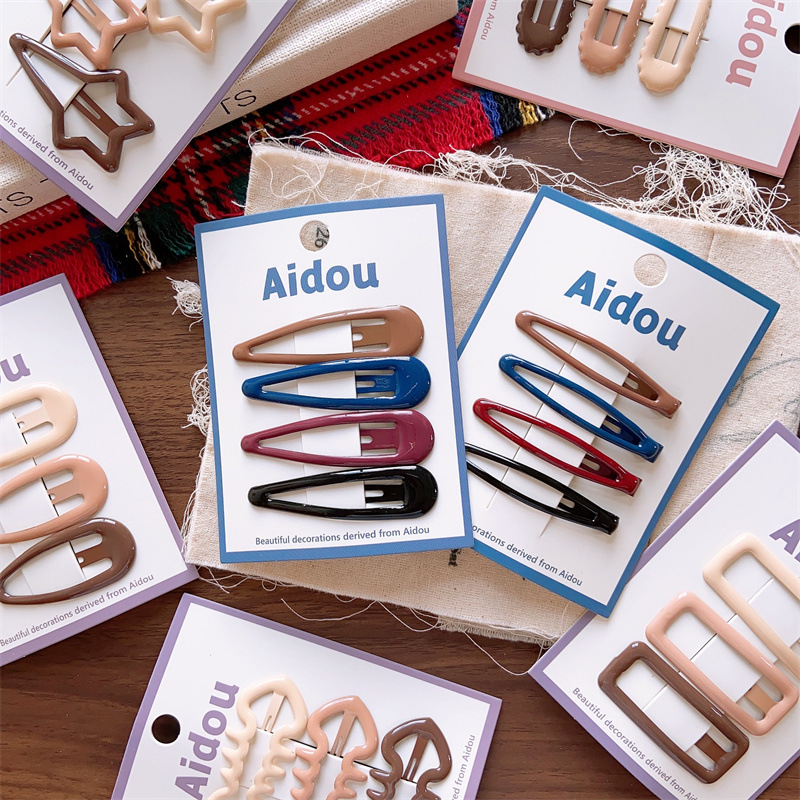 秋冬韩系奶咖色发夹基础滴油BB夹刘海夹亲子款水滴花边侧边夹发卡