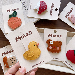 韩系儿童秋冬深色发夹布艺皮革水果边夹女童手工刺绣动物脑袋BB夹