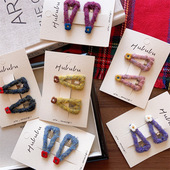 秋冬新款 针织三角小花朵发夹儿童BB夹女童亲子款 不规则边夹刘海夹