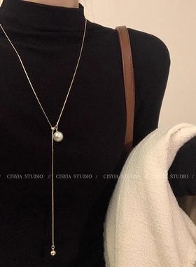 高端毛衣链气质可调珍珠项链