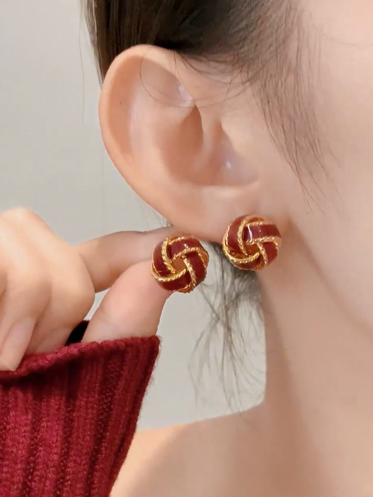 法式复古红色滴釉耳环S925银针高级气质秋冬耳钉轻奢酒红色耳饰女,饰品/流行首饰/时尚饰品新,耳钉,淘宝优惠券,粉丝福利购,淘宝优惠卷