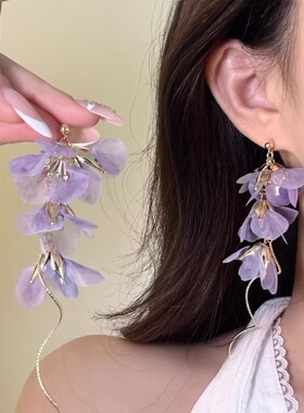 徜徉花海~夏日甜美紫色花朵流苏耳钉女耳环小众度假风设计耳饰