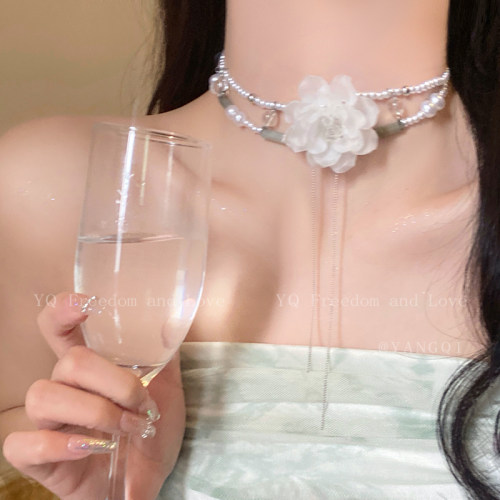 choker山茶花双层叠戴项链女