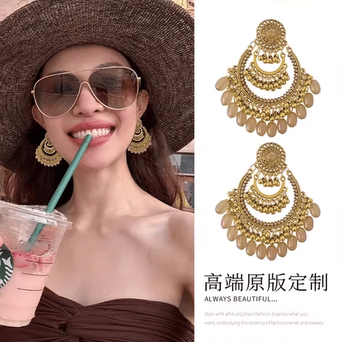 钟楚曦同款波西米亚夸张耳环