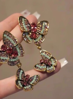 欧美宫廷中古风彩钻蝴蝶耳环