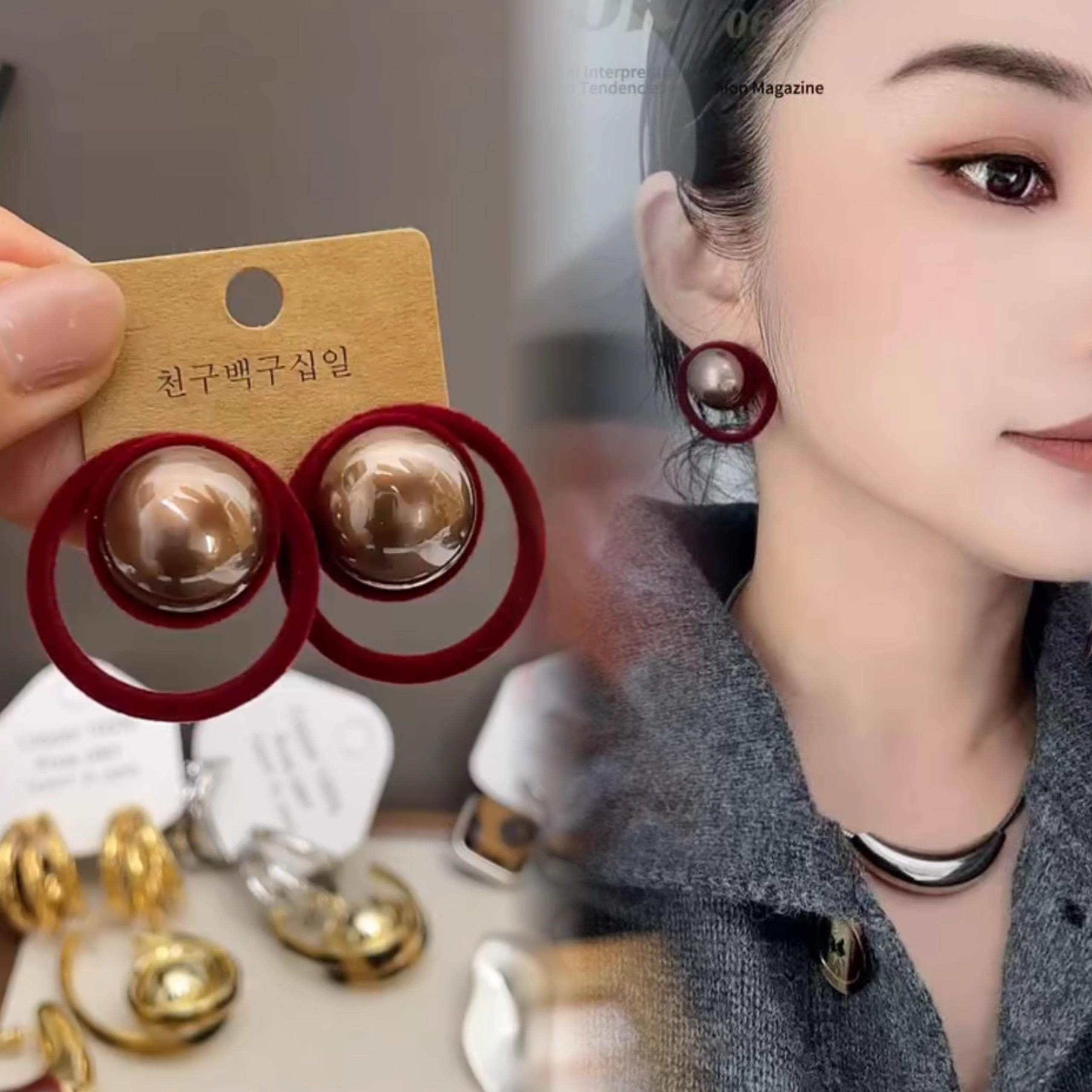 安可拉红耳环秋冬独特红色复古夸张镂空珠珠圆形耳钉轻奢气质耳饰,饰品/流行首饰/时尚饰品新,耳环,淘宝优惠券,粉丝福利购,淘宝优惠卷