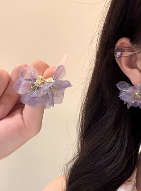 适合春天的~海边度假风紫色花朵耳环女2025新款气质耳钉绝美耳饰