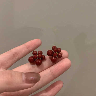 烟花红色珠子新年过年耳环