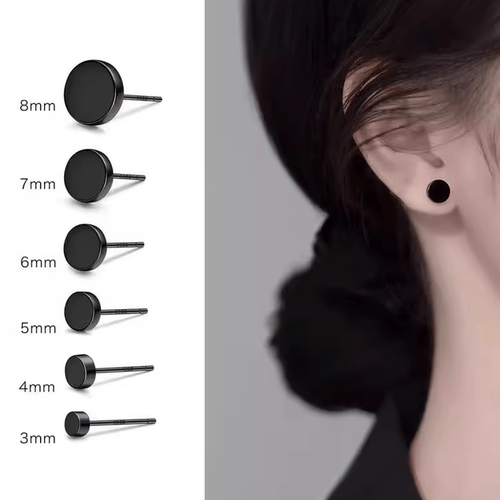 黑色防过敏圆形耳钉港风