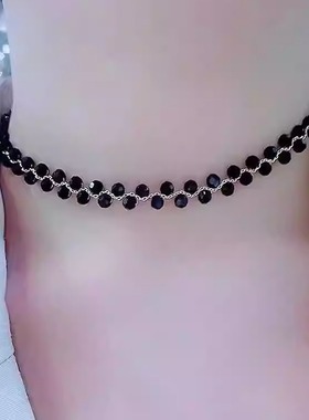 日韩国小众设计感黑色水晶项链女轻奢高级感法式时尚锁骨链颈链潮