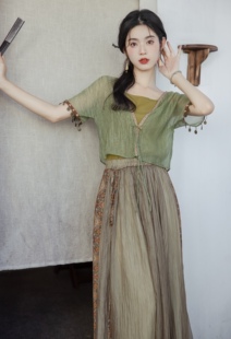 宋制改良汉元素连衣裙三件套汉服异域风情云南沙漠拍照民族风女装