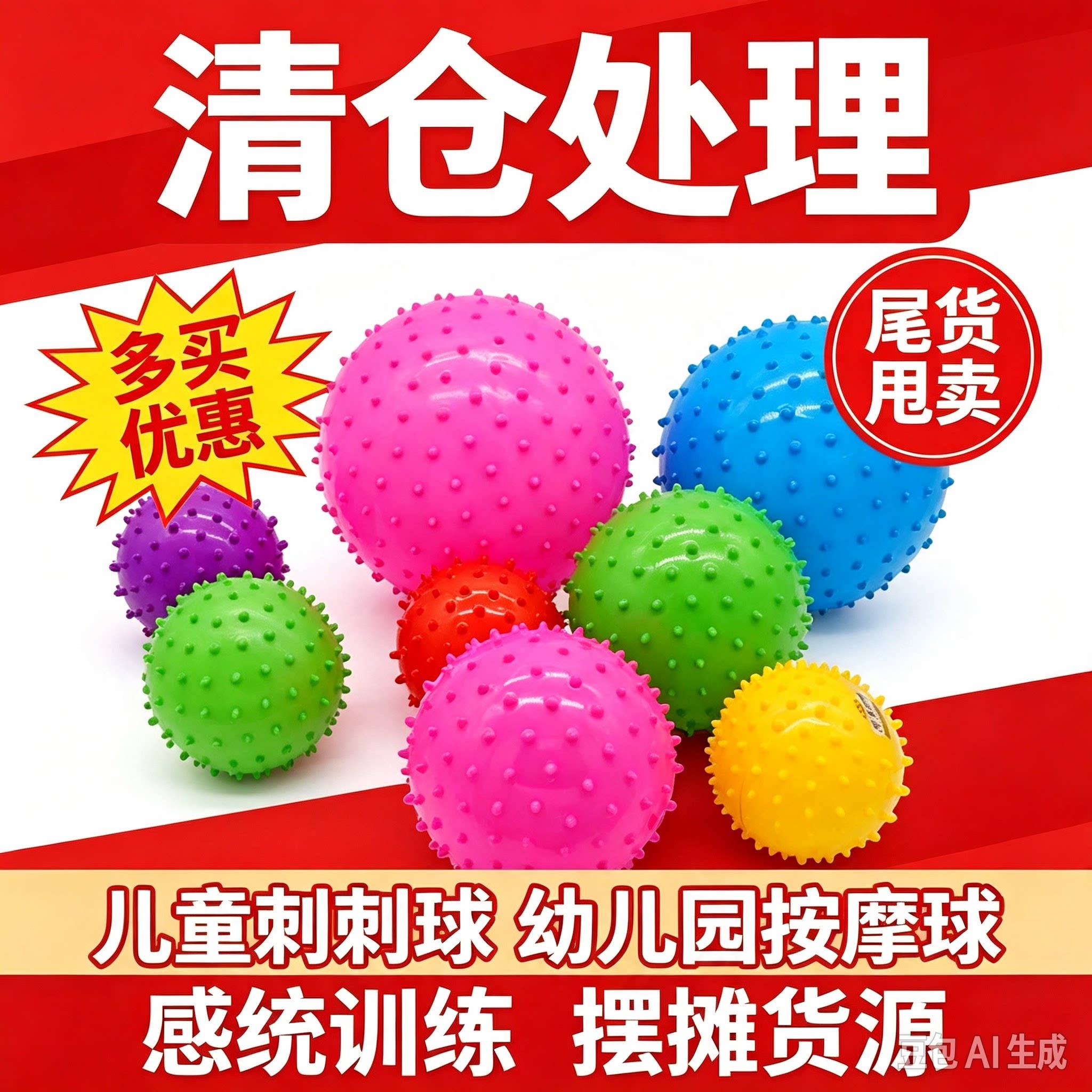 儿童刺刺球感统训练球幼儿园按摩球宝宝手抓球充气玩具球尾货清仓