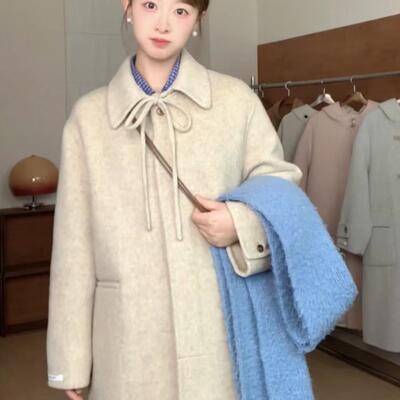 韩系气质呢子大衣小个子中长款
