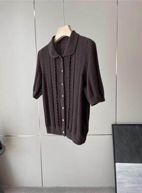 等来了！嫡！y料！~~绞花挑孔肌理金扣花边针织开衫女