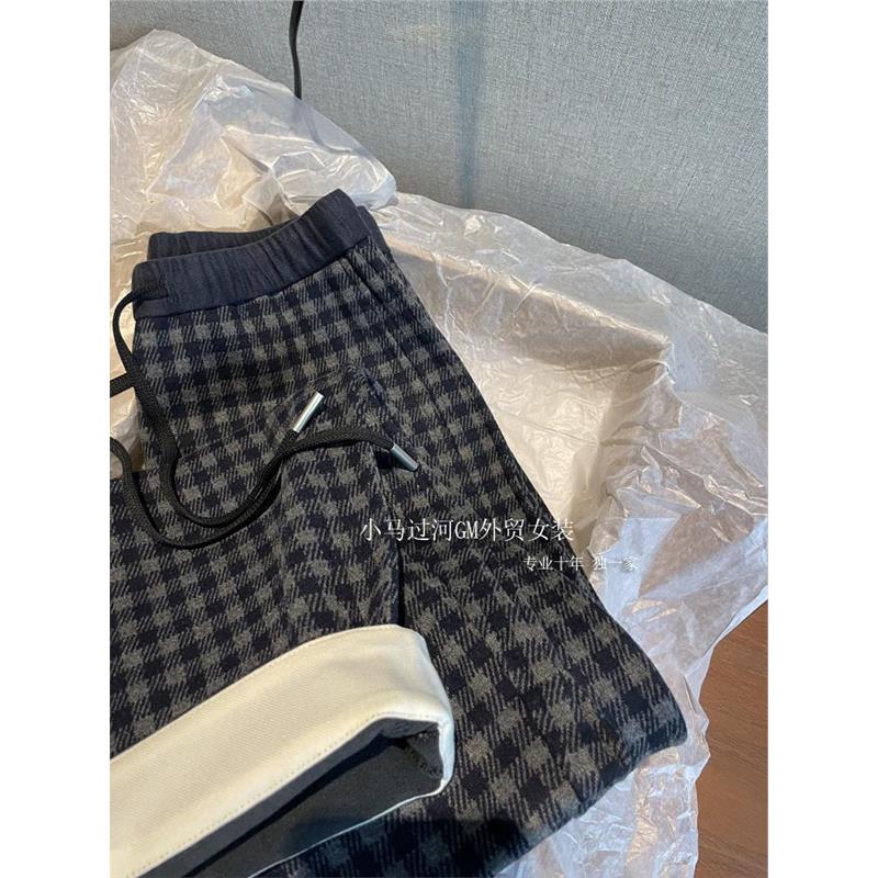 香蕉裤型太绝~遮肉显瘦！订单面料秋冬内里绒~格纹加绒休闲长裤女