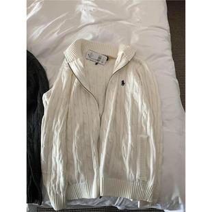 今年流行米白色麻花编织针织立领毛衣女秋冬刺绣老钱风线衣外套