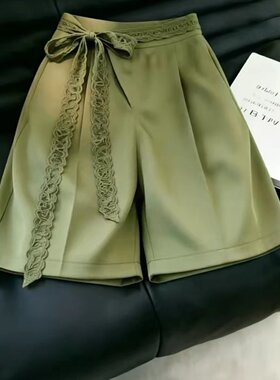 绿色通勤小众系带短裤女2026夏季新款高腰显瘦百搭时尚减龄休闲裤