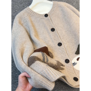 女 打底开衫 趣味立体松鼠复古针织衫 上衣韩系毛衣甜美可爱圆领大码