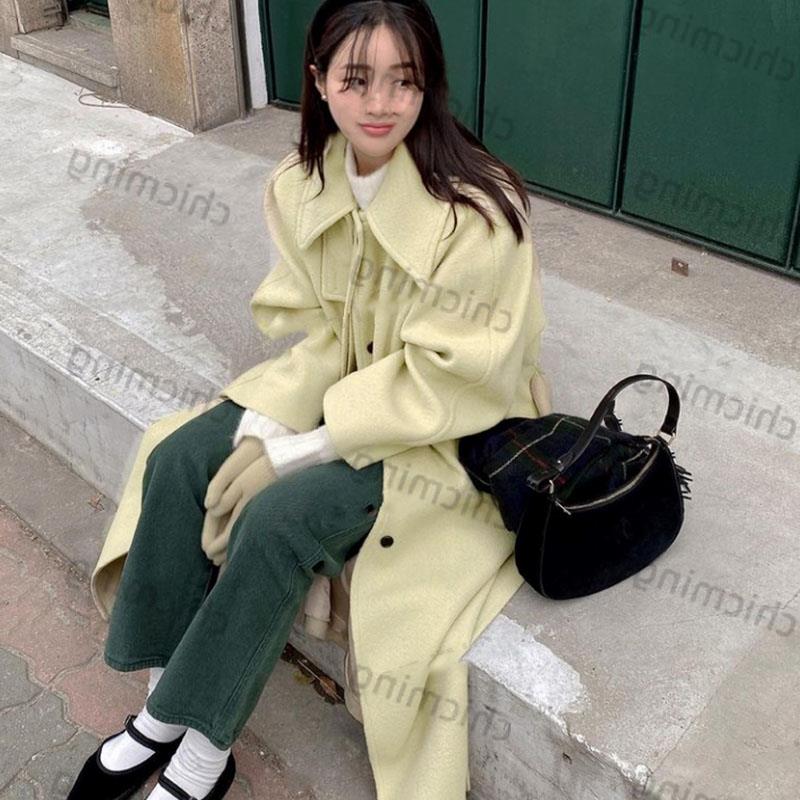 CHAO级推荐！2025秋冬韩风休闲温柔chic米杏色宽松毛呢大衣外套女