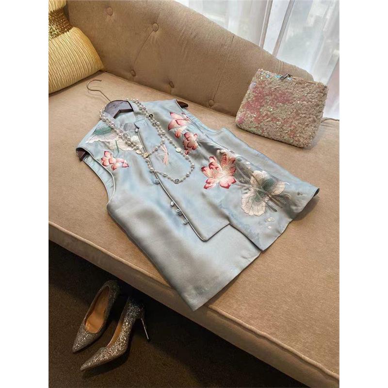 怒推！外贸单品质，唐装中国风刺绣改良旗袍外搭蓝色上衣马甲外套